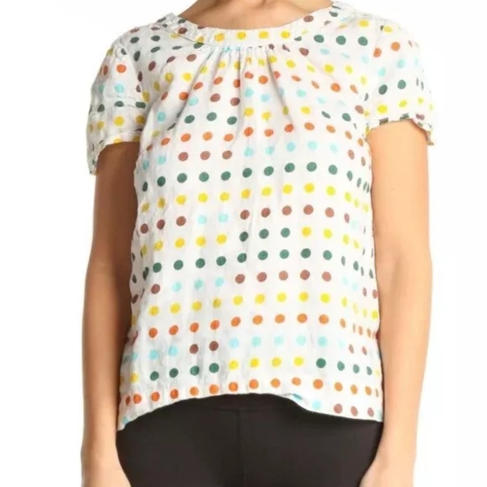 Boden Millie Polka Dot Linen White Short Sleeve Womens Top Blouse 2